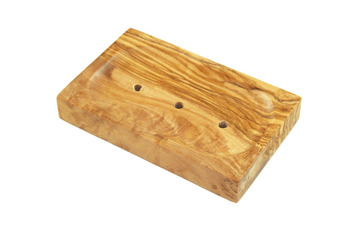 Handmade olive wood small square soap dish with drainage holes