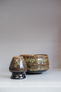 handmade eco green matcha bowl showing natural glaze variation