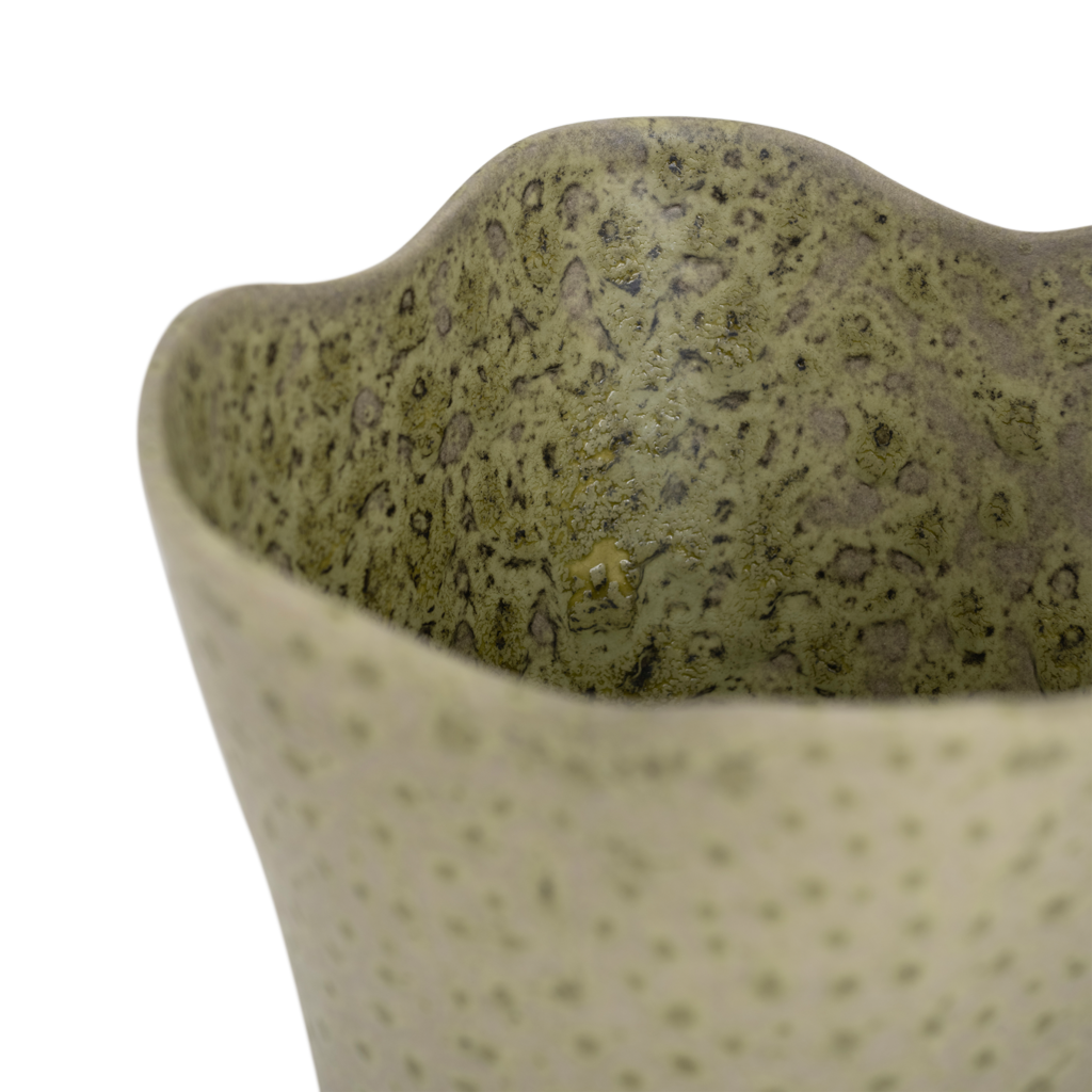 Looking into the Haru vase's wavy rim and speckled interior
