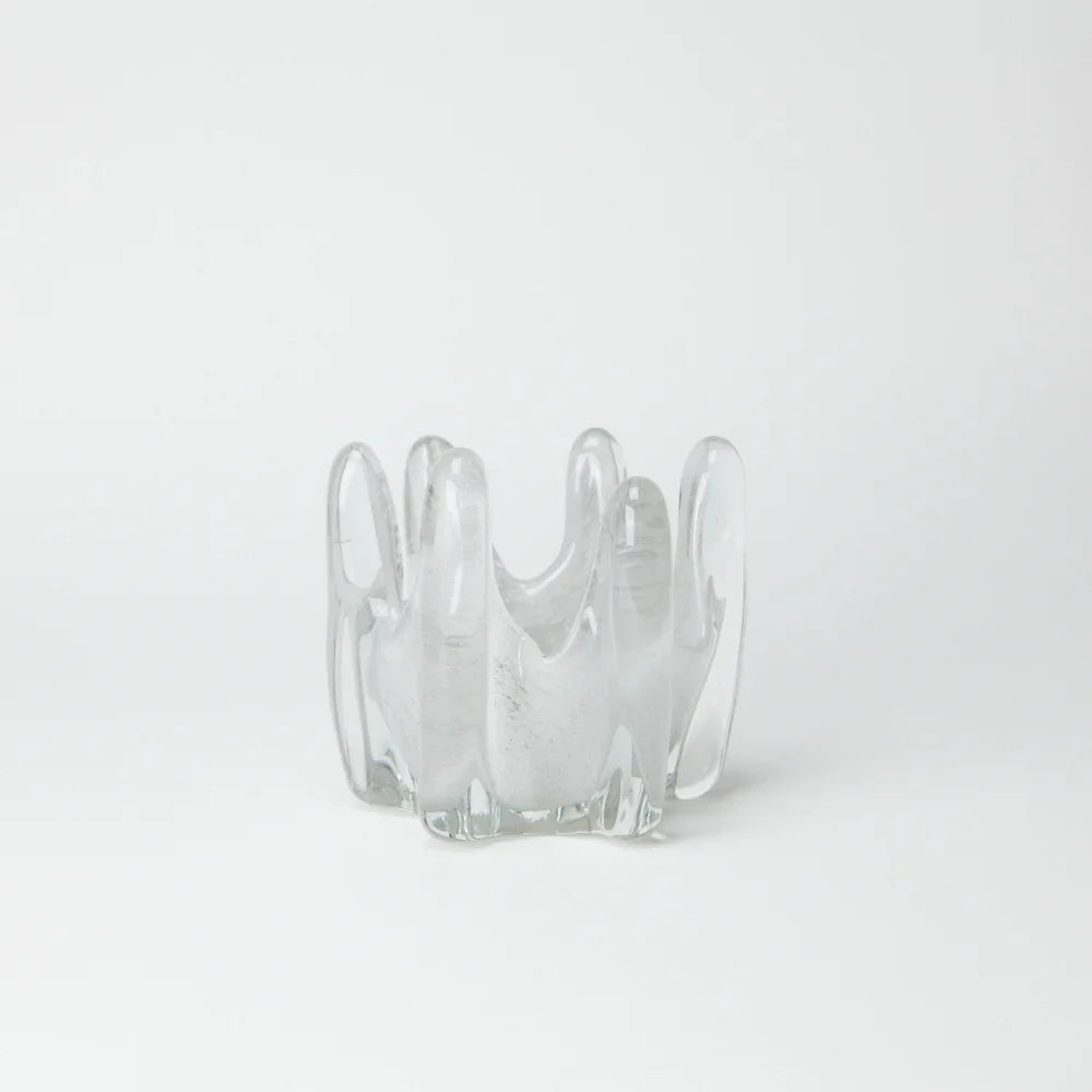Helix 10.5 cm light grey hand-blown glass tealight holder with a wavy rim by Olsson & Jensen