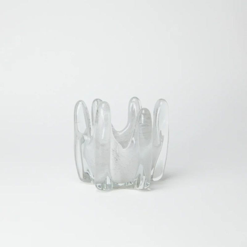 Helix 10.5 cm light grey hand-blown glass tealight holder with a wavy rim by Olsson & Jensen
