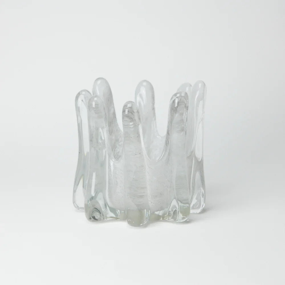 Helix 14 cm light grey hand-blown glass tealight holder with a wavy rim by Olsson & Jensen