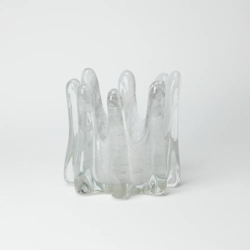 Helix 14 cm light grey hand-blown glass tealight holder with a wavy rim by Olsson & Jensen