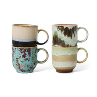HKLIVING 70s ceramics abstract café mugs set of four in stoneware
