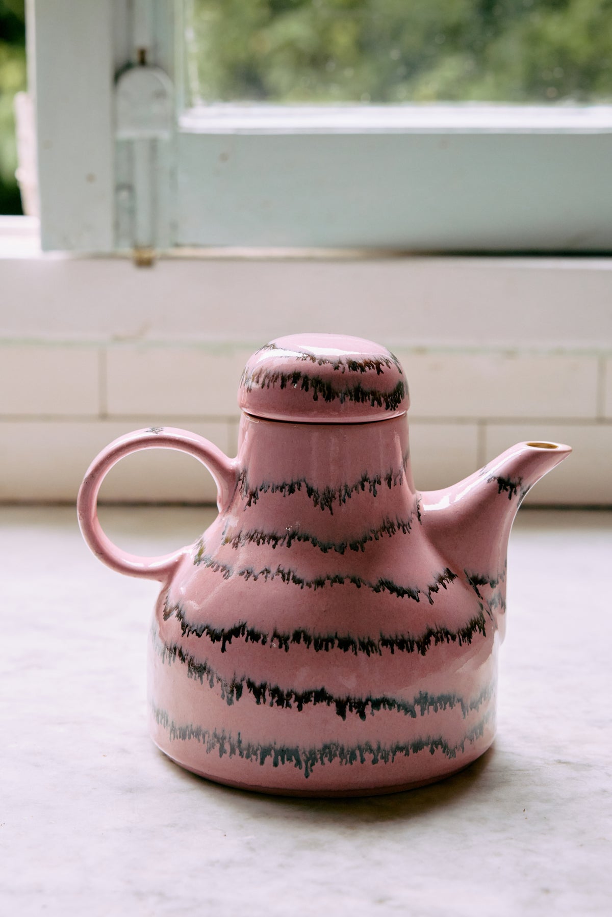 HKLIVING 70s ceramics bubble pink coffee pot styled on a windowsill
