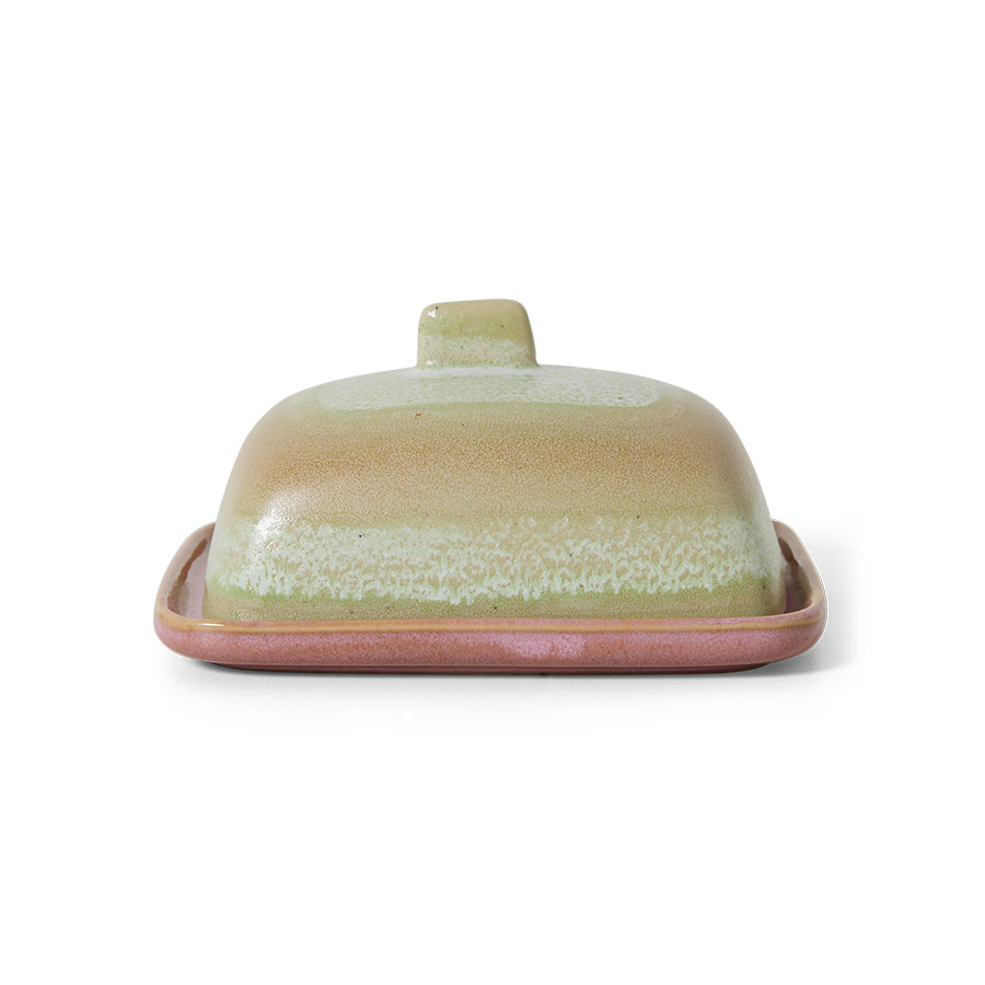 HKLIVING 70s Ceramics butter dish Skyline – front view with lid on