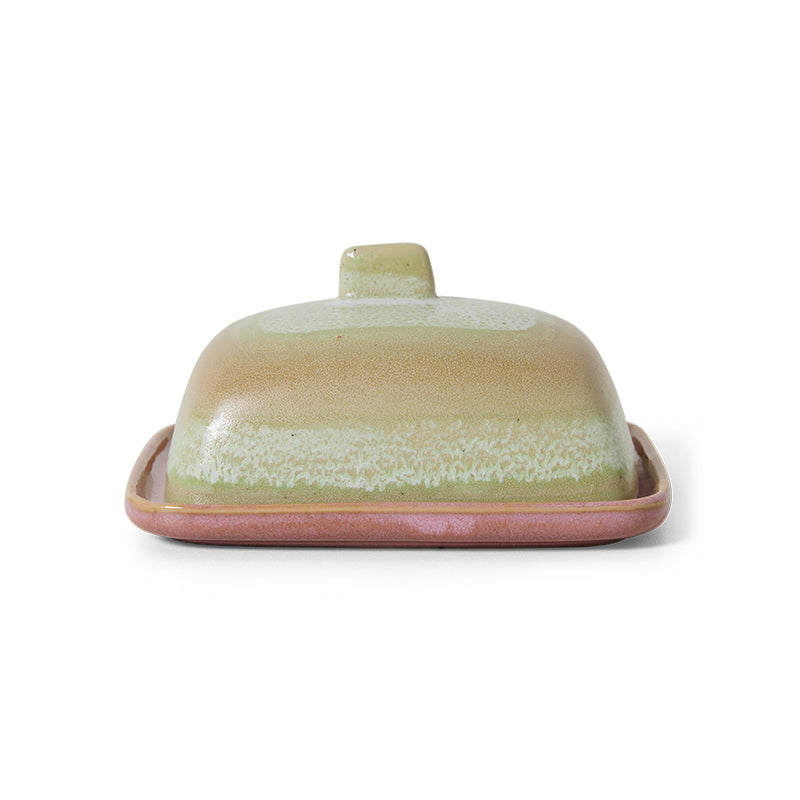 HKLIVING 70s Ceramics butter dish Skyline – front view with lid on
