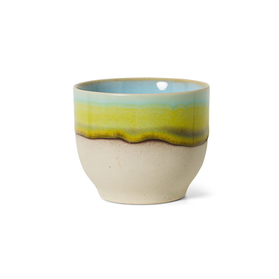 70s ceramics café cup glint by HKLIVING with layered yellow and blue glaze
