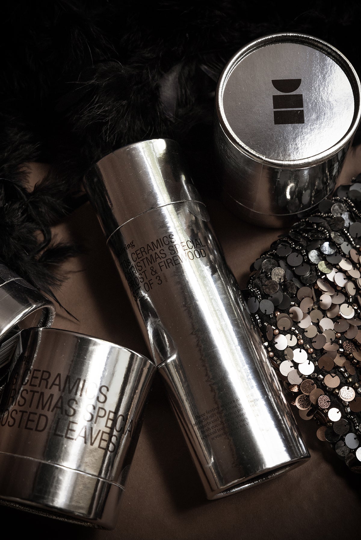 HKLIVING Christmas candle gift packaging in silver with sequins – festive product styling

