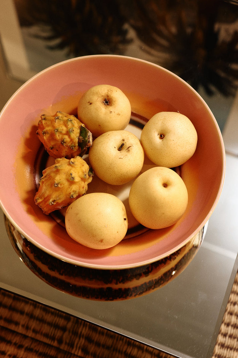 HKLIVING 70s ceramics serene salad bowl styled with fruit on a modern table
