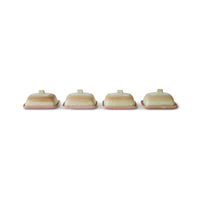 Row of HKLIVING 70s Ceramics Skyline butter dishes – glaze variation