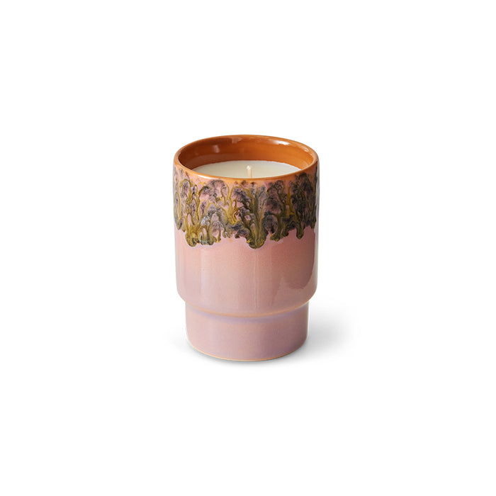 Close-up of HKLIVING 70s Ceramics “Miami” small scented candle in pink stoneware pot