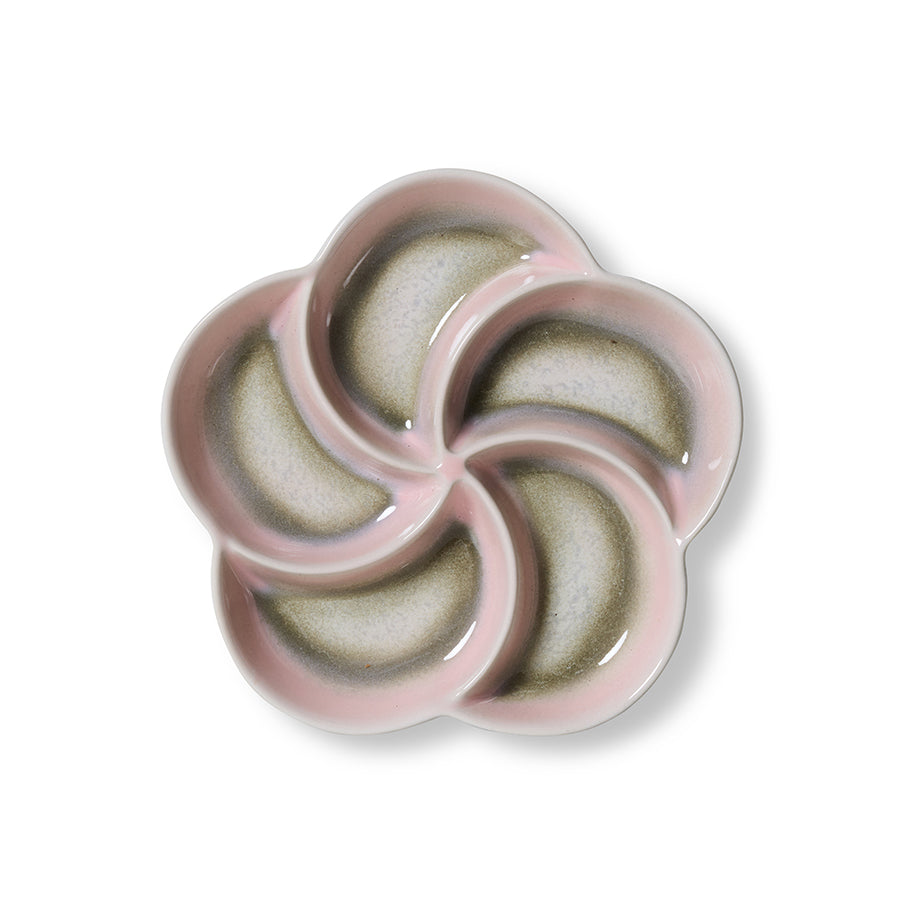 angled view of HKLIVING 70s ceramics snack tray muse highlighting glossy textured glaze
