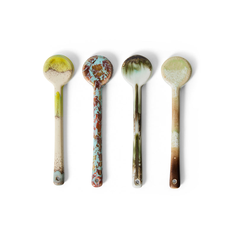 HKLIVING 70s Ceramics spoons set of 4 in Blend glaze – top view
