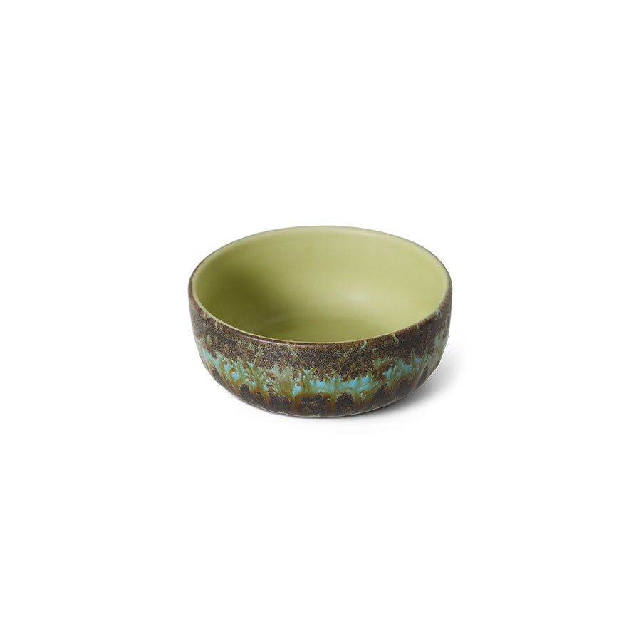 small stoneware tapas bowl tidal showing glossy interior and reactive glaze detail
