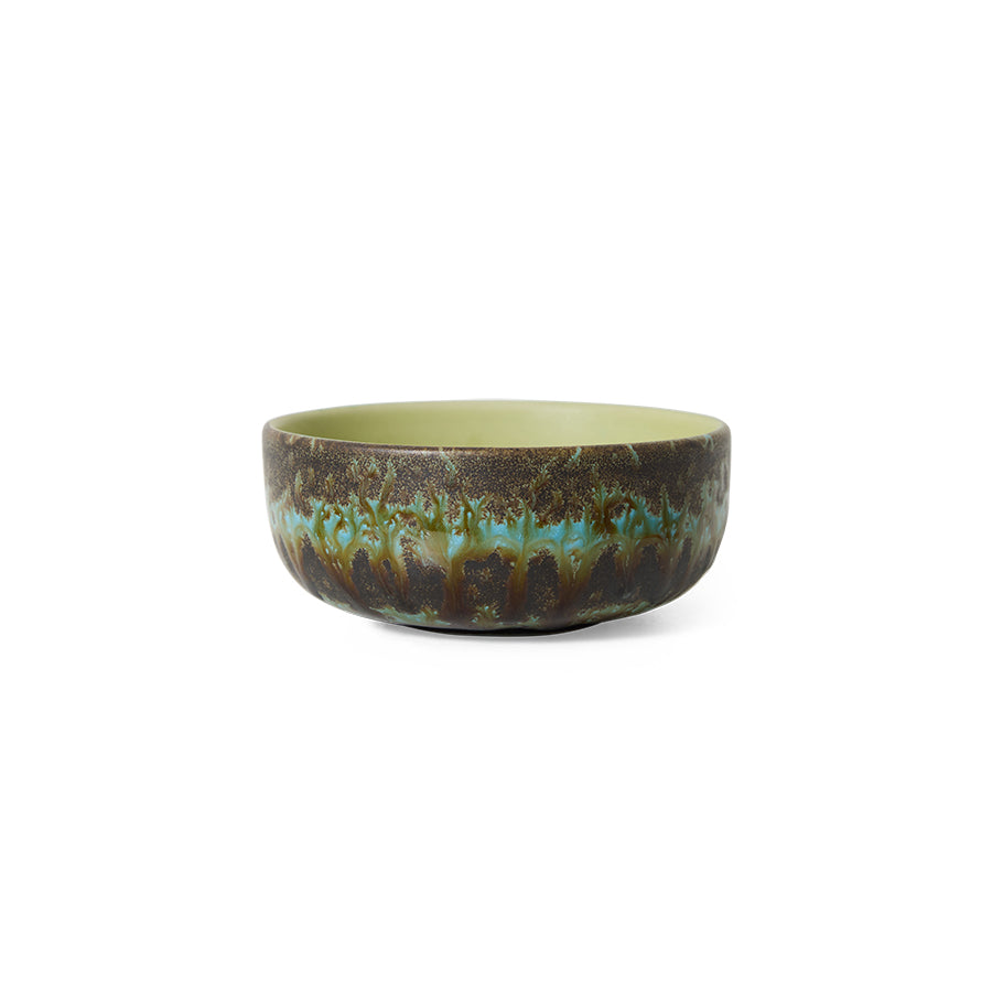 HKLIVING 70s ceramics tapas bowl in tidal with green blue reactive glaze

