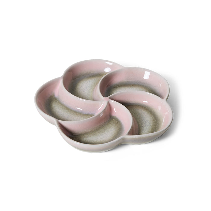pink divided ceramic snack tray by HKLIVING styled on table for modern tapas serving
