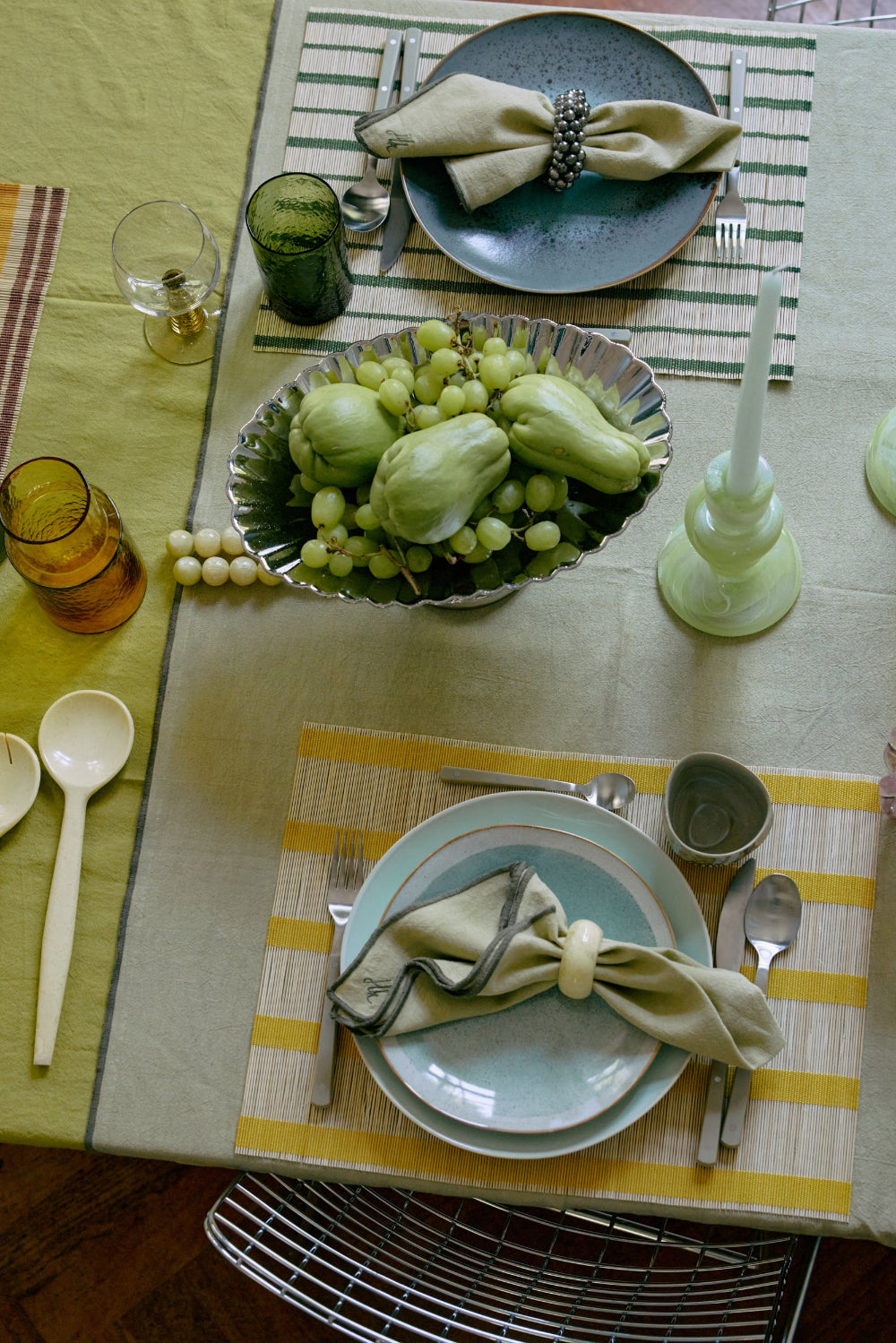 chrome pedestal serving stand by hkliving styled with fruit on dining table