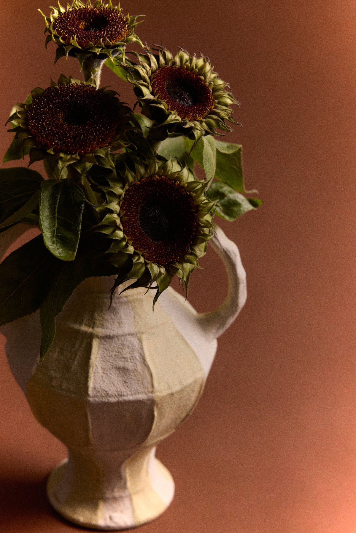 close up of HKLIVING cream striped jug vase showing textured stoneware surface

