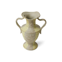 angled view of HKLIVING cream striped vase highlighting twin handles and sculptural form

