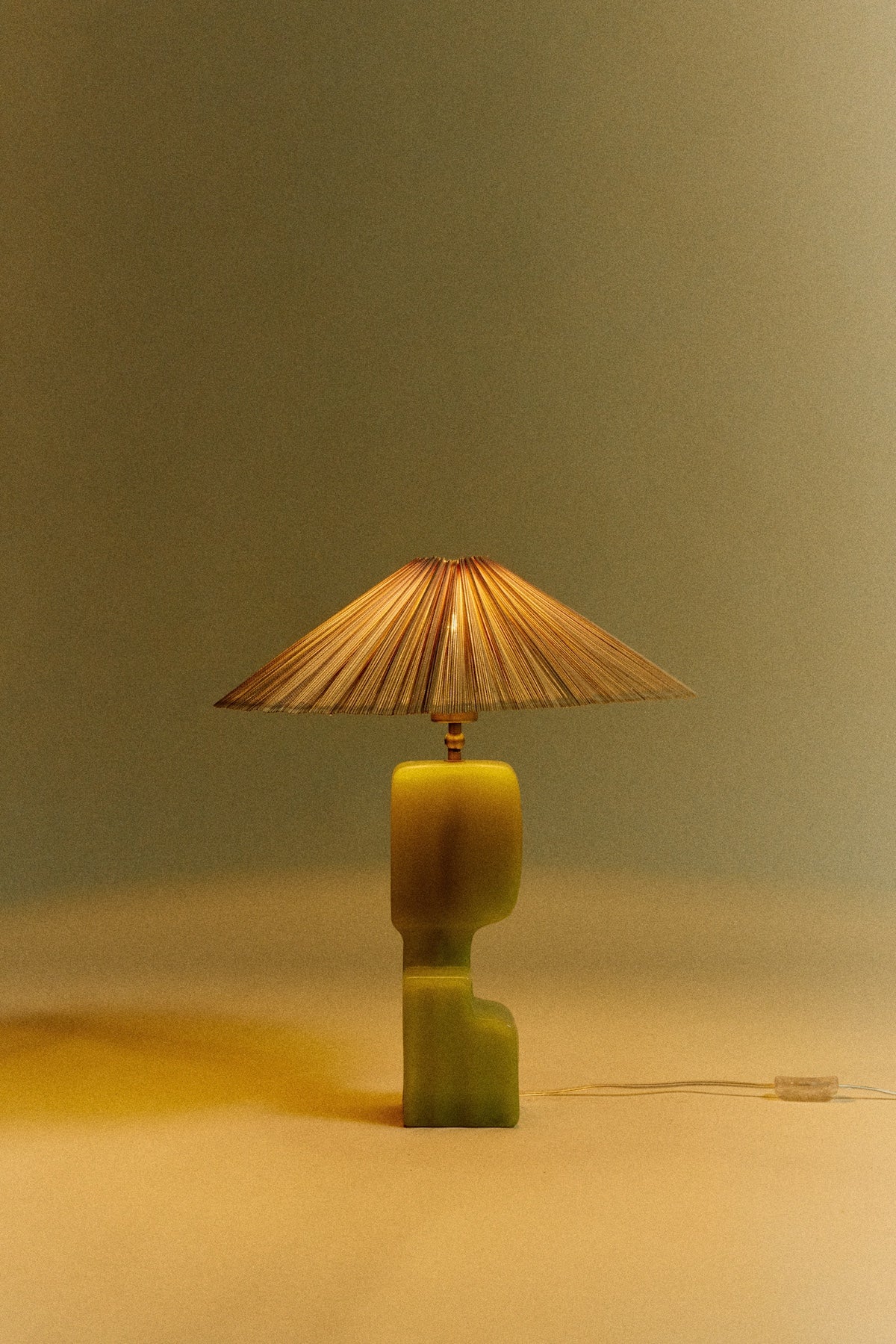 HKLIVING ivory pleated bamboo lampshade glowing warmly on a statement lamp base