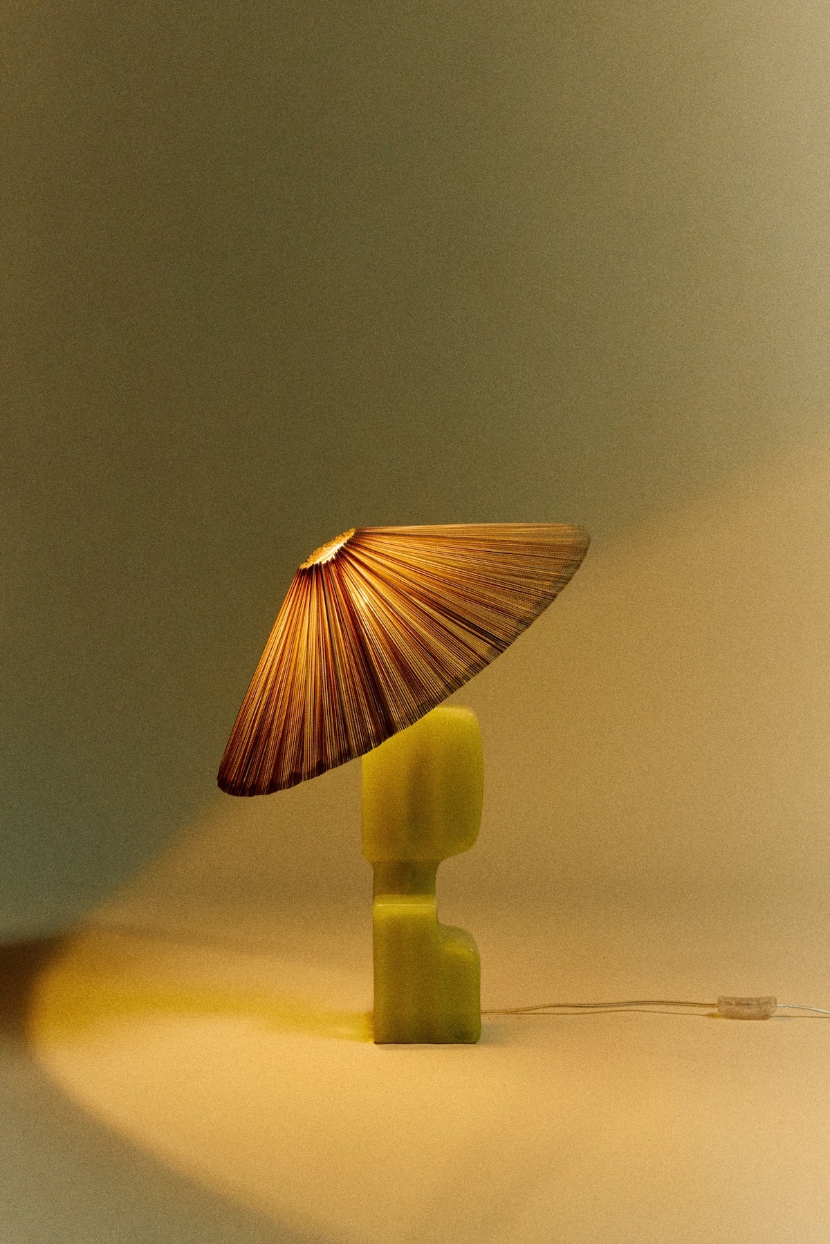 lime HKLIVING column table lamp base with ivory pleated shade creating warm ambient lighting