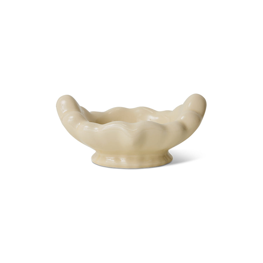 angled view of HKLIVING sculptural eggshell bowl showing curved rising edges
