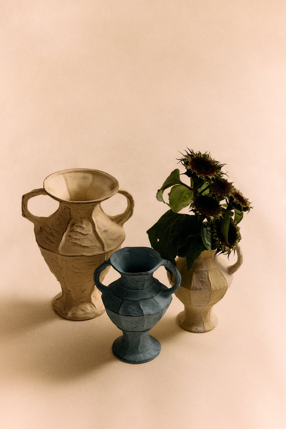 hkliving new classics soft blue vase styled with neutral and cream vases for layered decor
