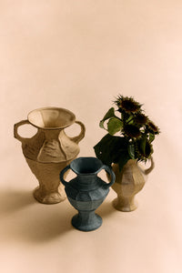 hkliving new classics soft blue vase styled with neutral and cream vases for layered decor
