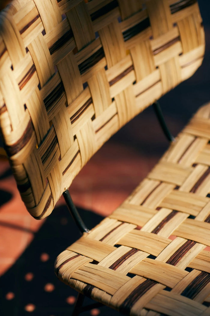 close up of natural rattan weave on hkliving lounge chair seat and back
