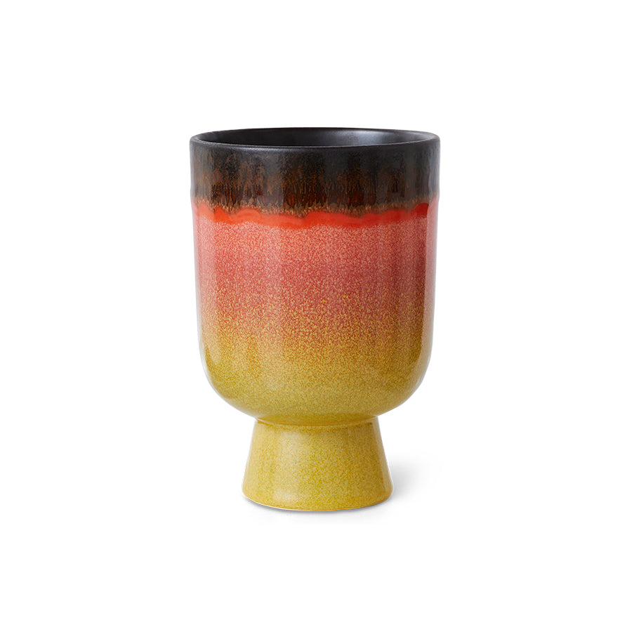 stoneware plant pot with layered fig yellow and black glaze
