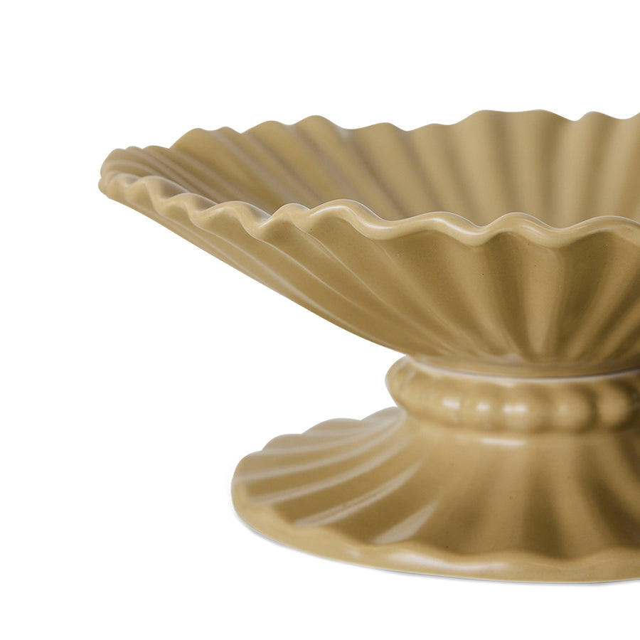 close up of HKLIVING ribble bowl large edge showing sculptural wave detail in beige glaze

