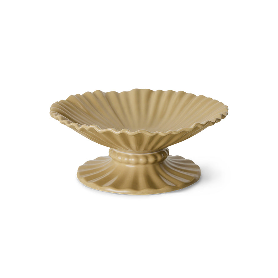 side angle of HKLIVING ribble bowl large showing ribbed detailing and pedestal base
