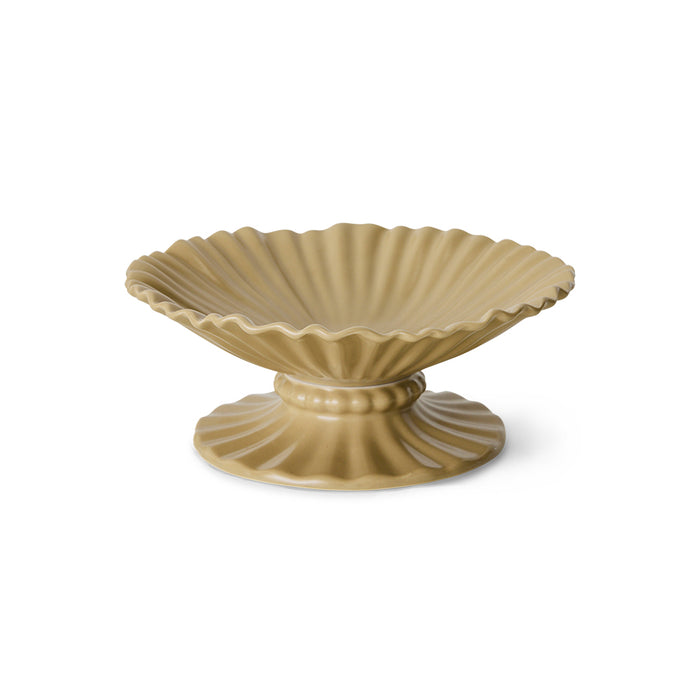side angle of HKLIVING ribble bowl large showing ribbed detailing and pedestal base
