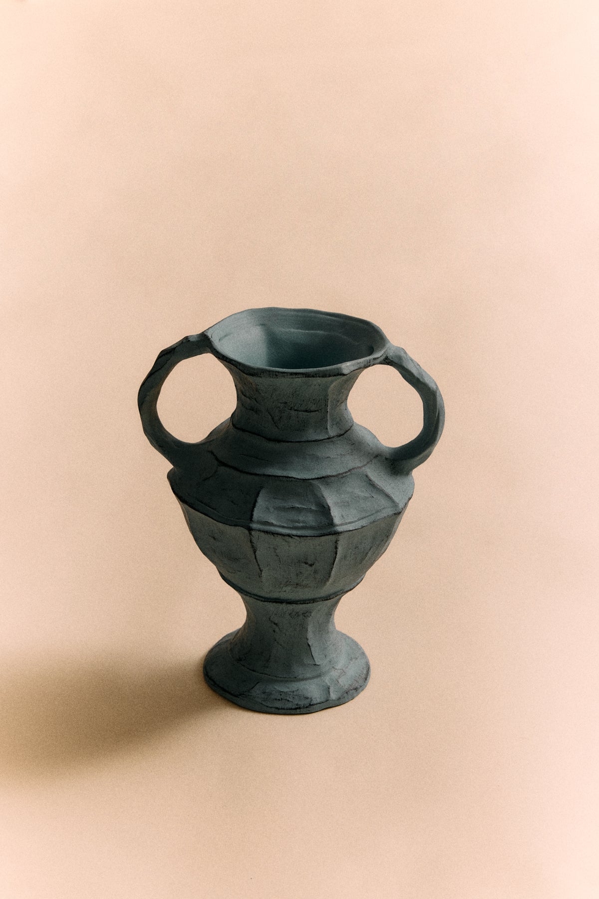 close up of hkliving soft blue jug vase showing textured matte stoneware finish
