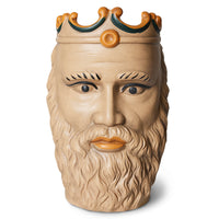 Close-up of sculptural facial features on Teste di Moro decorative heads