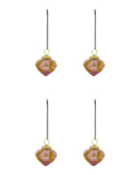 Set of four House Doctor Amore frosted pink glass baubles with gold glitter