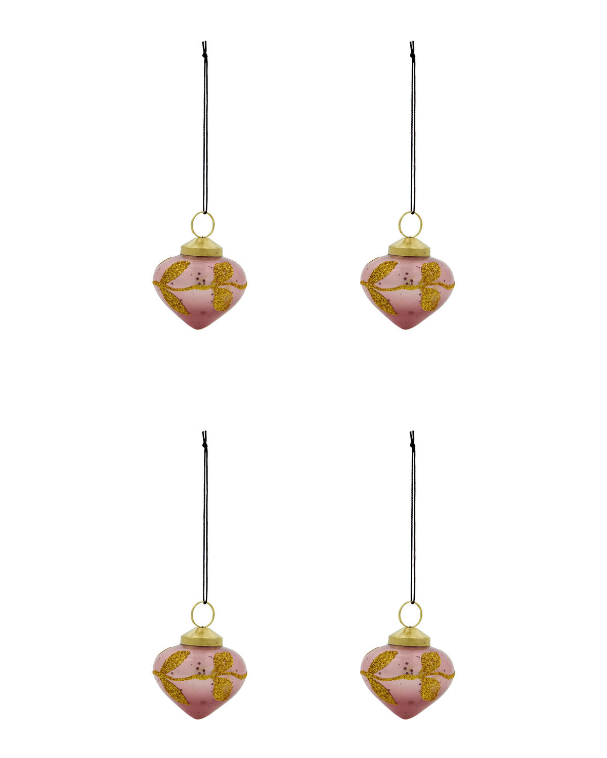 Set of four House Doctor Amore frosted pink glass baubles with gold glitter