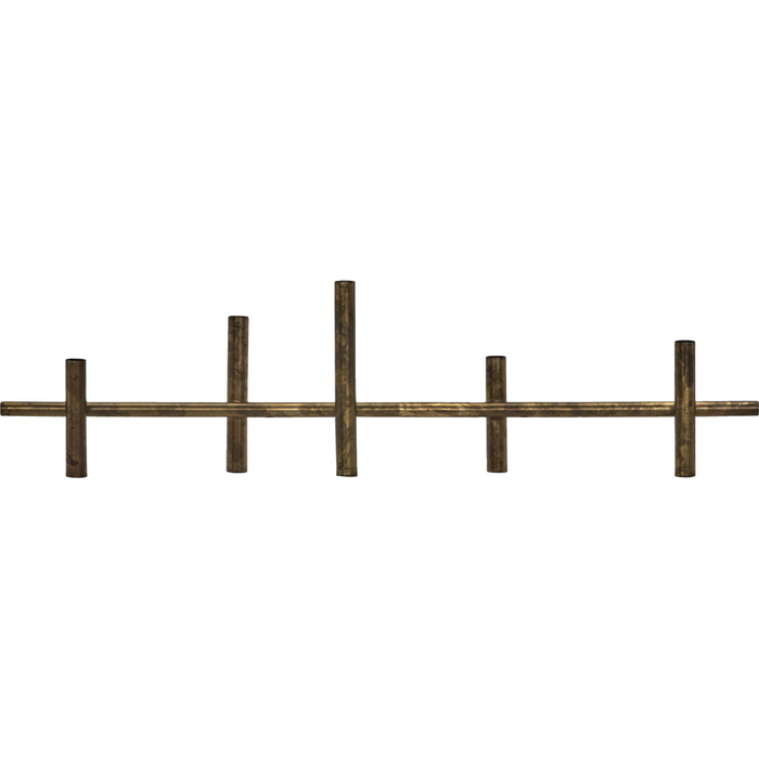 long antique brass candle holder with staggered taper candle stems for modern tables