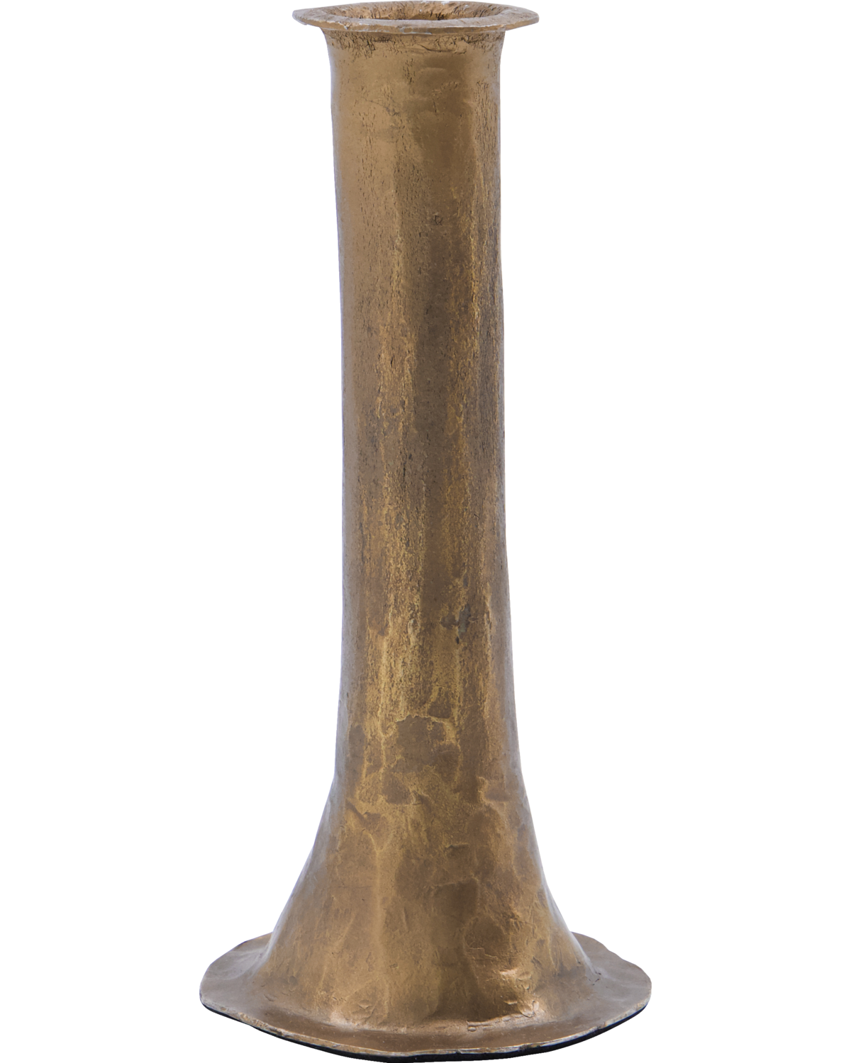 antique gold metal candle holder with handcrafted uneven texture and flared base