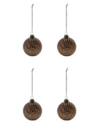 Set of four House Doctor Circulo brown glass baubles with champagne glitter sunburst pattern