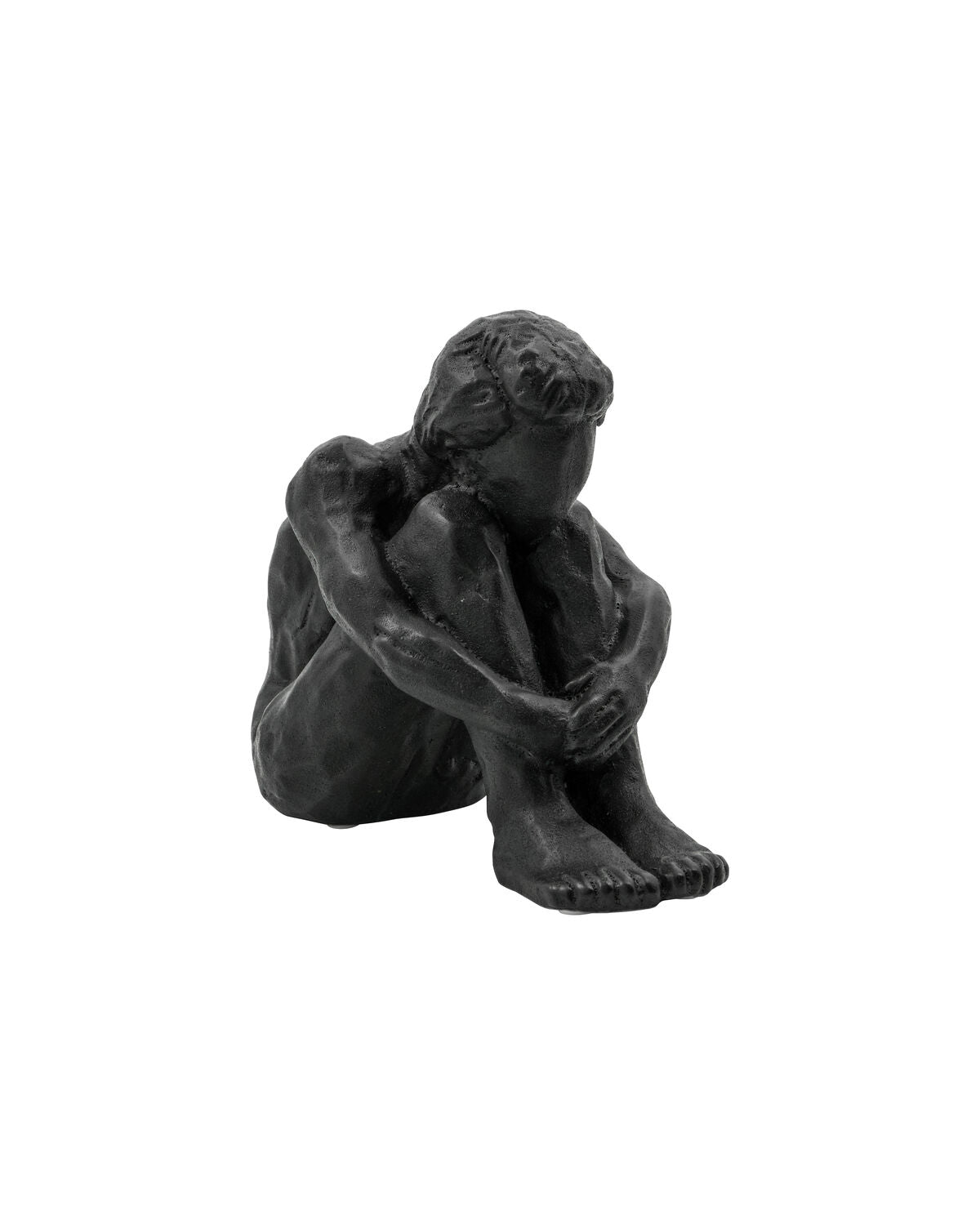 House Doctor Forms black earthenware sculpture of a seated figure hugging their knees, 22cm