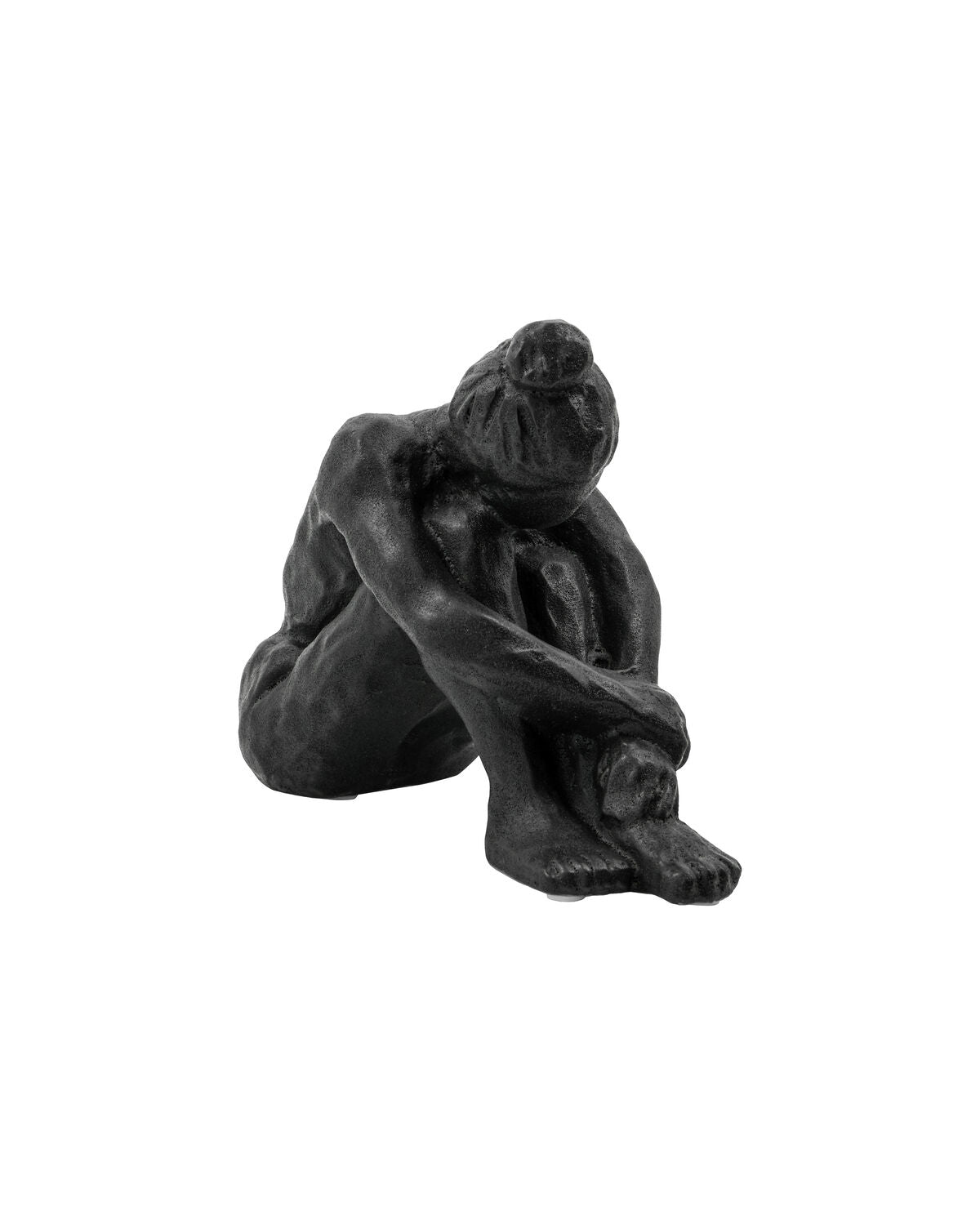 House Doctor Forms black earthenware sculpture of a seated figure with a top knot, 25cm