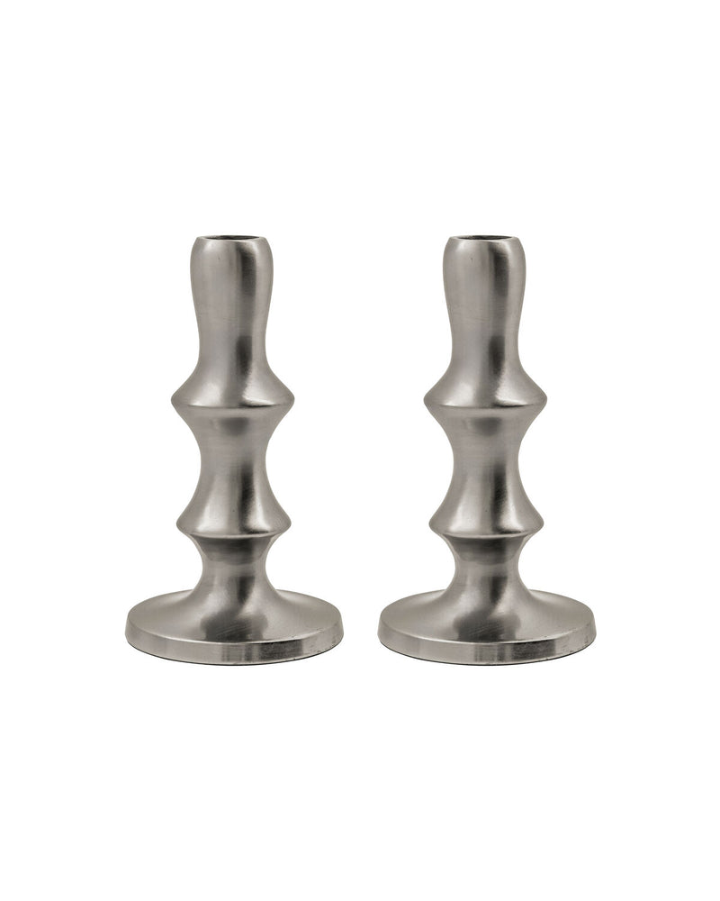 House Doctor Reese Candle Stand, Silver Finish, shown as a set of 2 on a white background