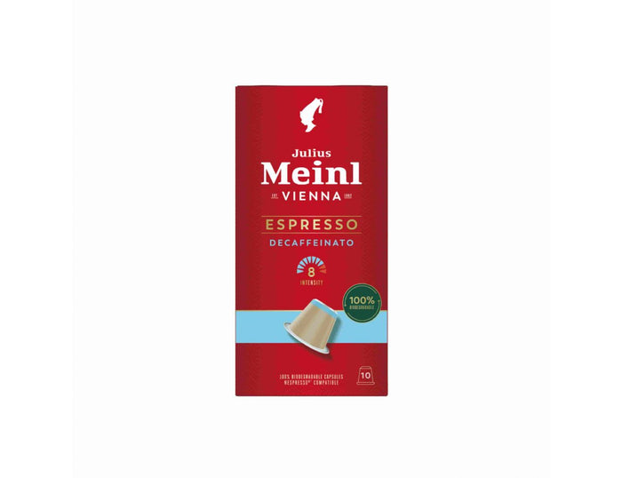 Julius Meinl Espresso Decaffeinato biodegradable coffee capsules pack – Nespresso compatible