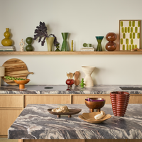 Urban Nature Culture ceramics styled on a kitchen shelf and marble worktop