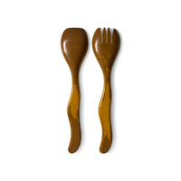 A second view of the HKLIVING ochre salad cutlery, set of 2, on a plain white background