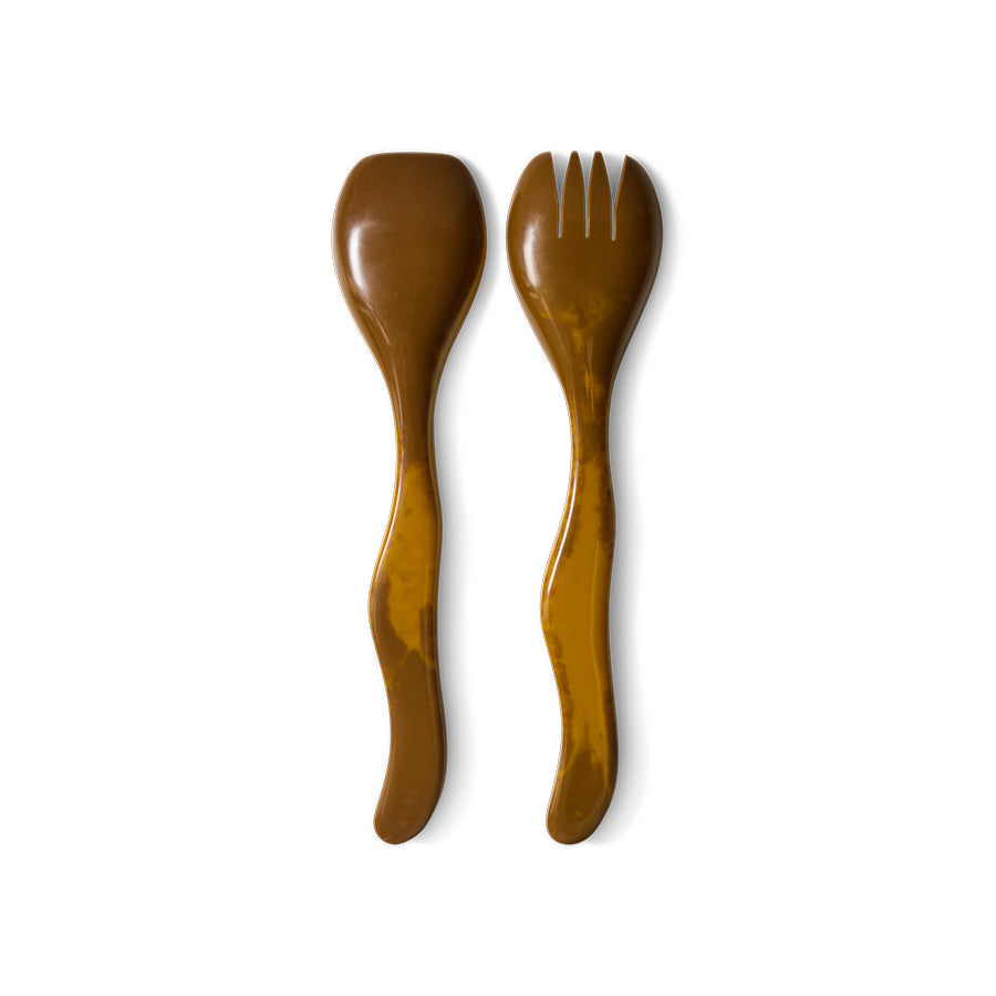 A second view of the HKLIVING ochre salad cutlery, set of 2, on a plain white background