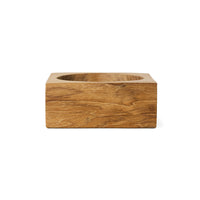 Small HKLIVING teak cube bowl on white background, front view