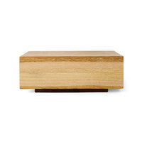 Front view of the medium HKLIVING teak cube on a plain white background, showing its solid block form and natural wood grain